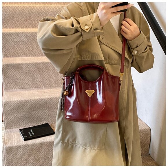 Patent Faux Leather Slouchy Mini Tote Bag /Multiple colors available - Picture 8 of 13